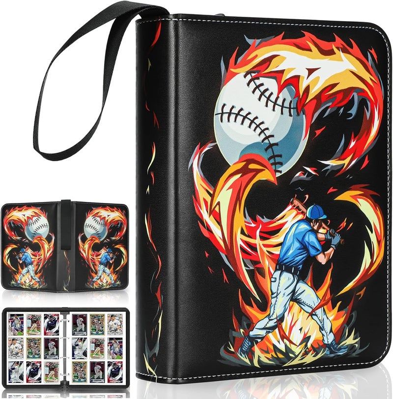 Minkeytal 9 Pocket Baseball Card Binder Holder Fits 900 Cards with 50 Removable Sleeves, Trading Card Collection Binder Album Book Case Storage for Boys Girls Toys Gift (Flame 9 Pocket) - Image 1